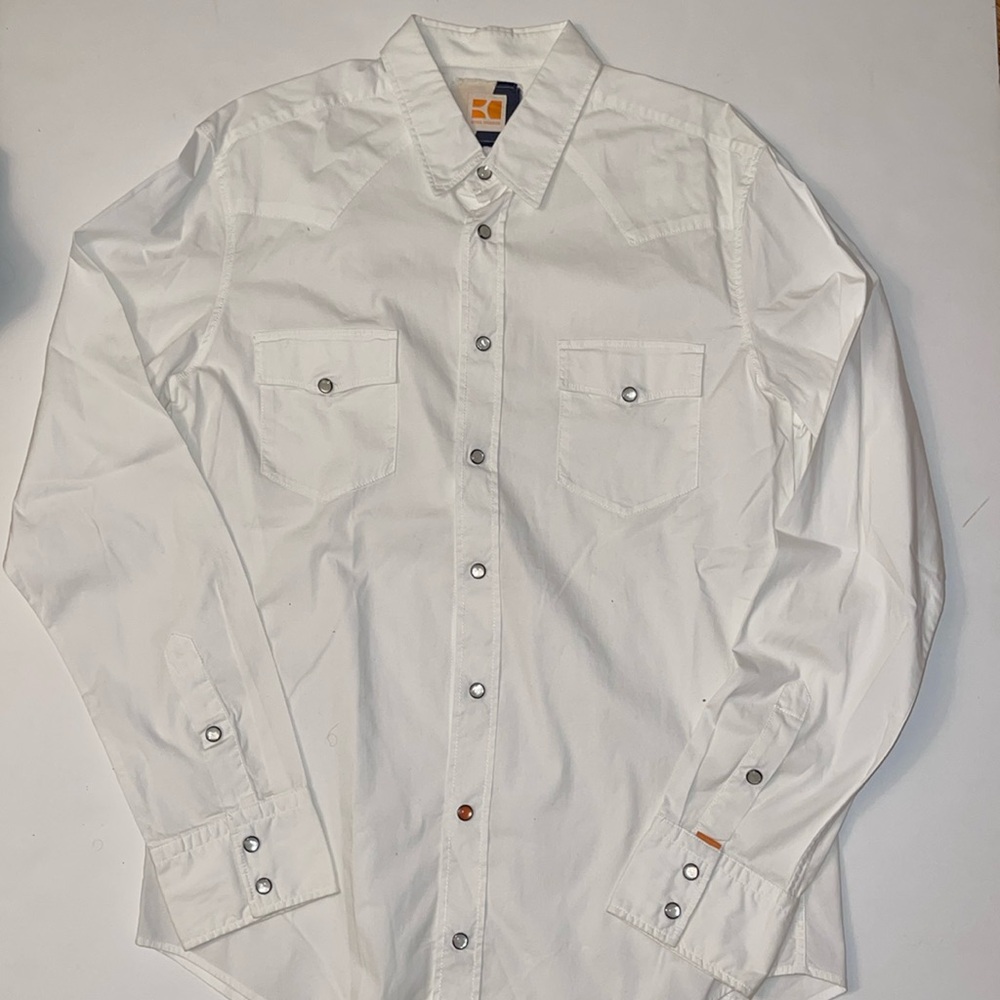 BOSS ORANGE WHITE L/S BUTTON DOWN WITH PEARLIZED BUTTONS